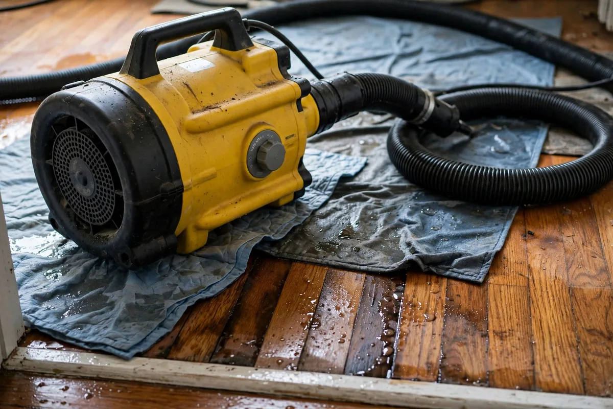 Emergency Burst Pipe & Freeze Water Damage Repair Ucon, ID — air movers and a dehumidifier drying a flooded room