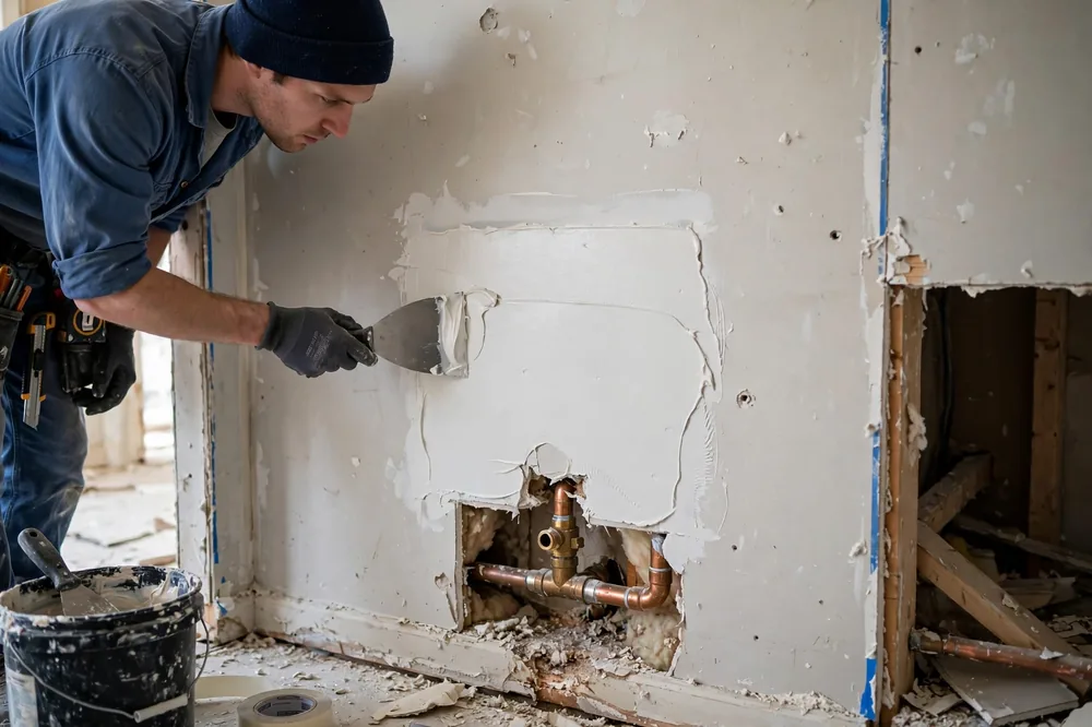 Wall Removal Burst Pipe Repair — a close look at a frozen pipe section