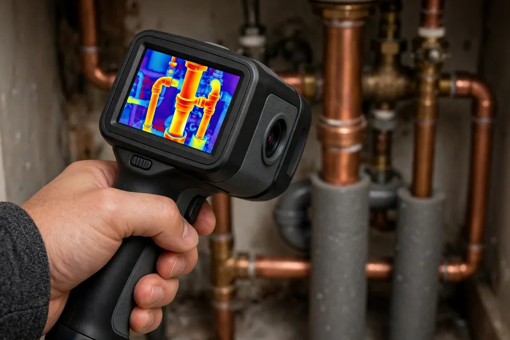 Thermal Imaging Find Leaking Pipe — a close look at a frozen pipe section